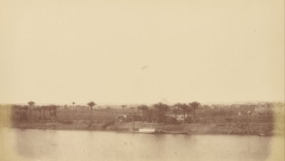 (Banks of the Nile with Palm Trees and Boat) by Théodule Devéria